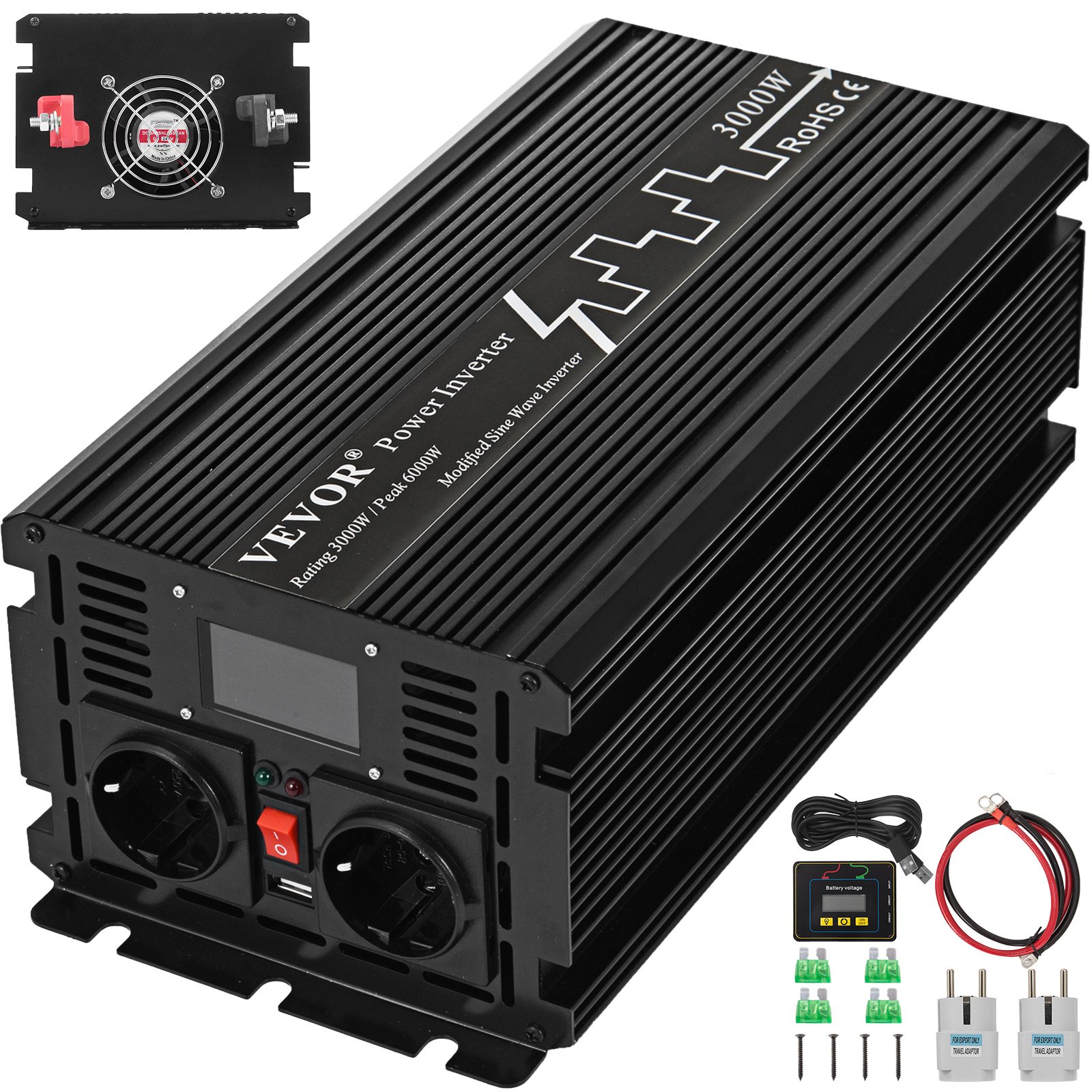 Inversor De Onda Sinusoidal Modificada Con Lcd 3000w / 6000w 12v Dc A 230v Ac