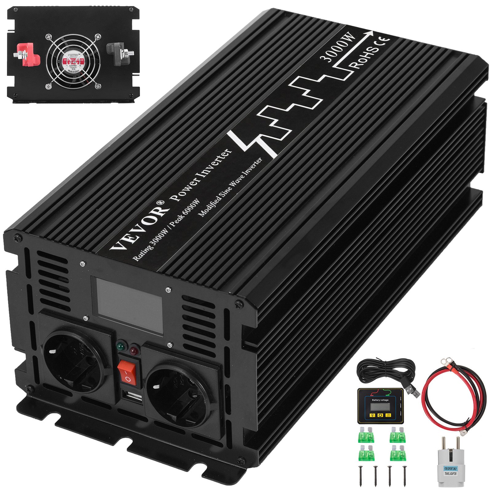 Inversor De Corriente Onda Modificada 3000w 6000w 24v A 230v Con Pantalla Lcd