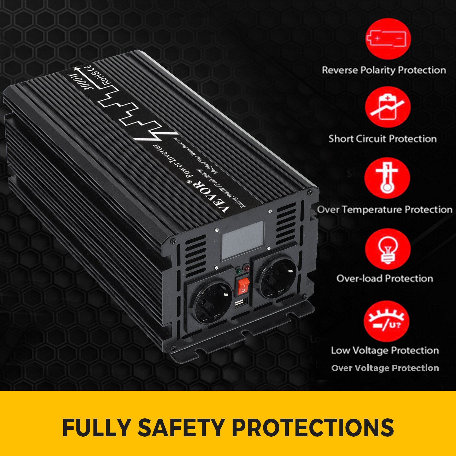 Inversor De Corriente Onda Modificada 3000w 6000w 24v A 230v Con Pantalla Lcd