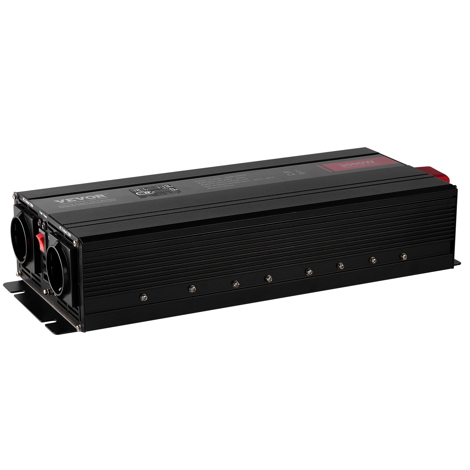 VEVOR Inversor de Corriente de Onda Sinusoidal Modificada 3000 W 12VCC-230VCA Pantalla LCD con 3 Salidas CA 2 Puertos USB 1 Puerto Tipo C 10 Fusibles de Repuesto para Equipos Domésticos de Gran Tamaño
