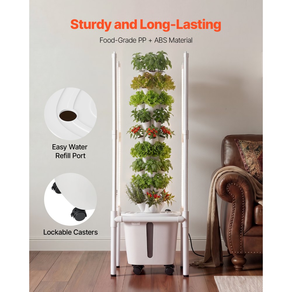 VEVOR Kit de Cultivo Hidropónico, Sistema de Torre Hidropónica de 9 Niveles 45 Agujeros, con Luces de Crecimiento Control por APP Ruedas Bomba de Agua, Depósito de 20 L, para Hierbas Frutas Vegetales
