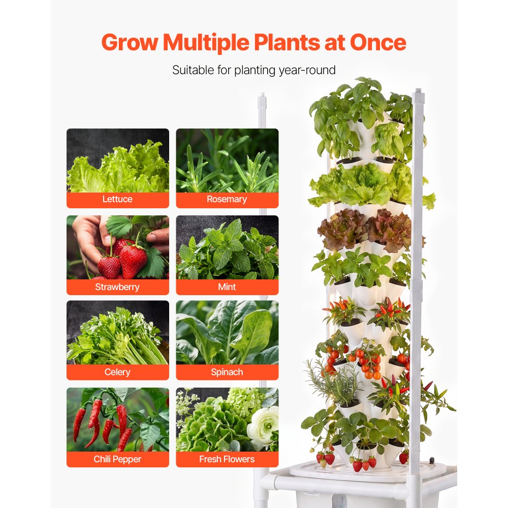 VEVOR Kit de Cultivo Hidropónico, Sistema de Torre Hidropónica de 9 Niveles 45 Agujeros, con Luces de Crecimiento Control por APP Ruedas Bomba de Agua, Depósito de 20 L, para Hierbas Frutas Vegetales