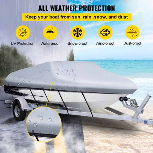 VEVOR Fundas para Barco 17-19 Pies Cubierta de Barco Impermeable 102 " de Ancho Funda de Barco Protección UV, Material de 3 Capas 600D, Dobladillo Elástico Envolvente con Correas para Embarcaciones