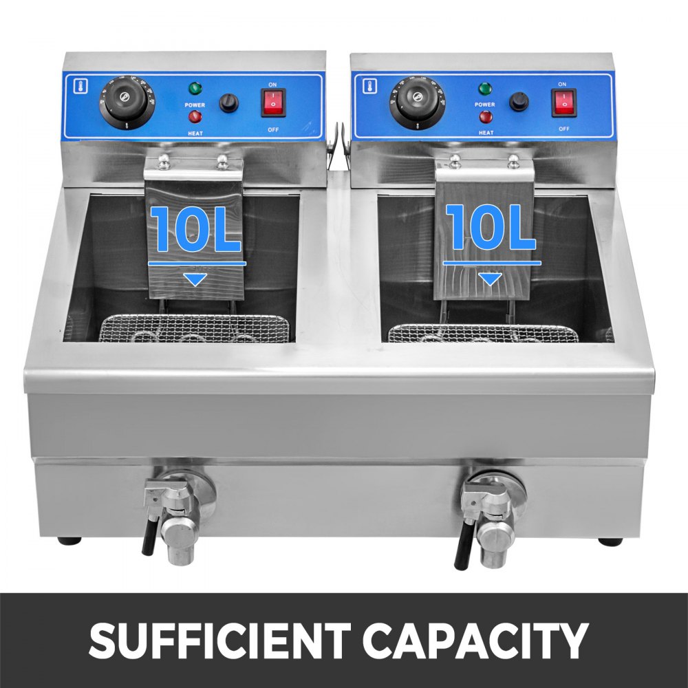 Freidora Eléctrica Profesional 6000w 10l X 2 Con Temporizador Acero Inoxidable