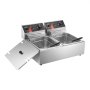 VEVOR Freidora de Patatas Eléctrica 5000 W Doble Tanque de Acero Inoxidable Grado Alimenticio con Control de Temperatura Ajustable Freidora de Doble Chip Fácil de Limpiar con Cesta Doble y Tapa