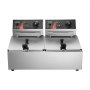 VEVOR Freidora de Patatas Eléctrica 5000 W Doble Tanque de Acero Inoxidable Grado Alimenticio con Control de Temperatura Ajustable Freidora de Doble Chip Fácil de Limpiar con Cesta Doble y Tapa