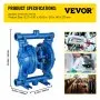 VEVOR Bomba neumática de doble diafragma entrada y salida de 1/2" Hierro fundido 11.4L/min(3GPM) 120 PSI Bomba neumática de transferencia de diafragma de nitrilo para petróleo, diesel, aceite
