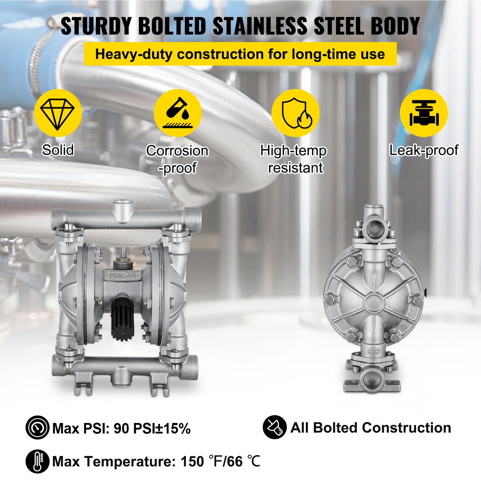 VEVOR Bomba Neumática de Doble Diafragma 8,8 GPM Entrada y Salida de 12,7 mm