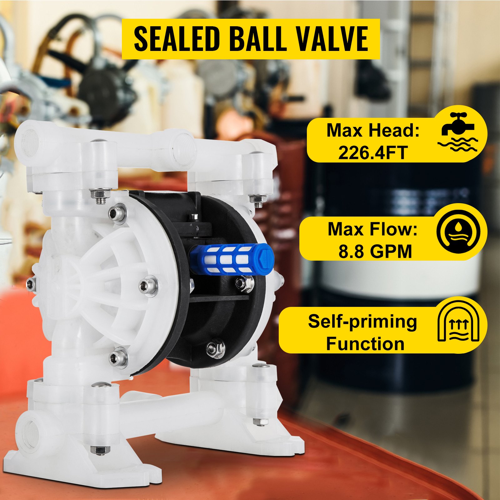 VEVOR Bomba de Doble Diafragma Neumática, QBY4-15 Bomba de Diafragma de Aire 12,7 mm, Bomba de Diafragma de Alta Calidad Diafragma Doble Accionado por Aire, Transporte de Materiales Aplicación Amplia