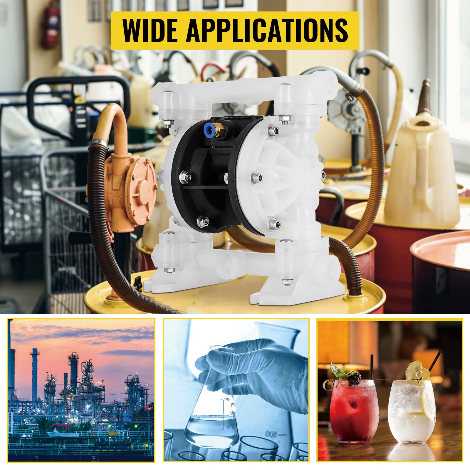 VEVOR Bomba de Doble Diafragma Neumática, QBY4-15 Bomba de Diafragma de Aire 12,7 mm, Bomba de Diafragma de Alta Calidad Diafragma Doble Accionado por Aire, Transporte de Materiales Aplicación Amplia