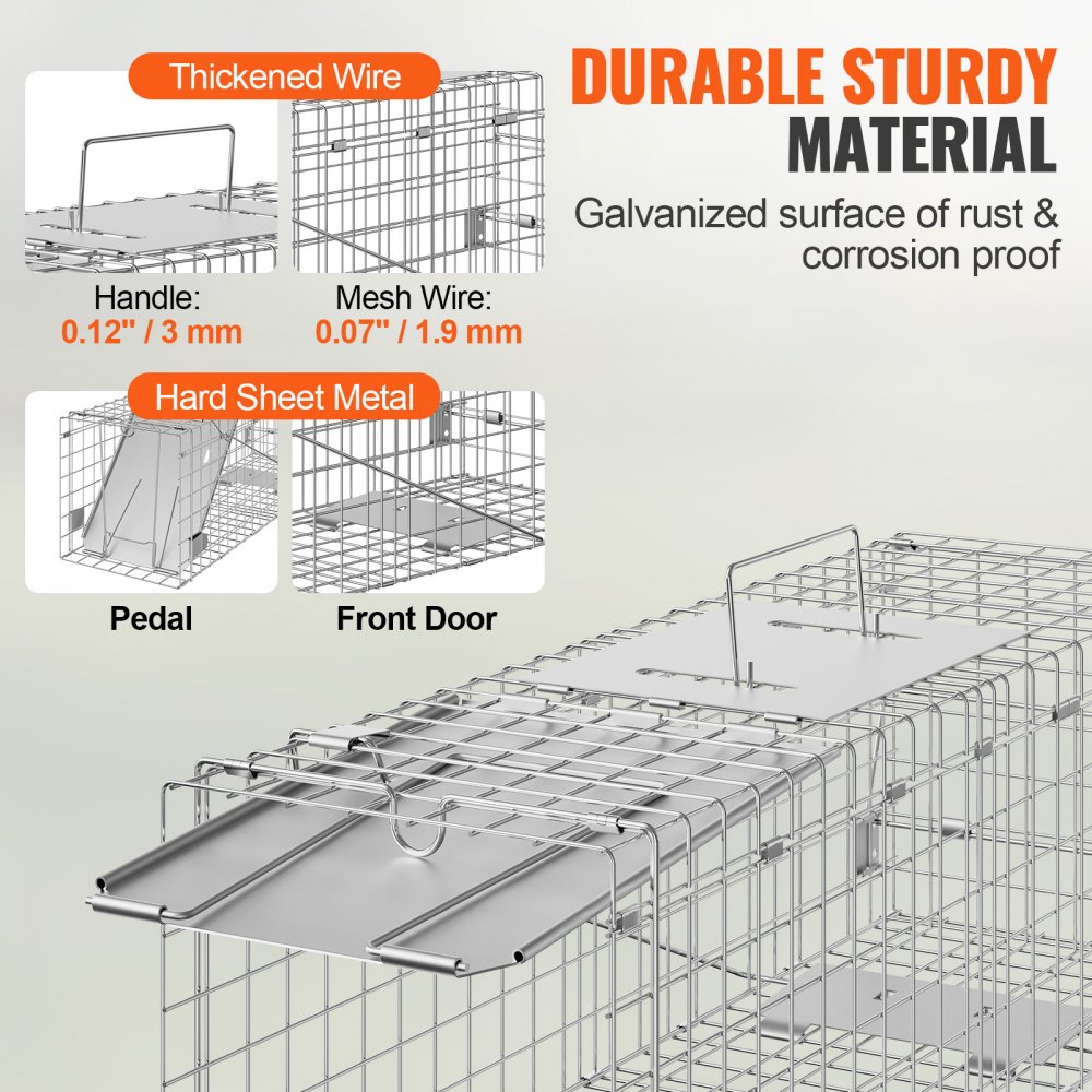 VEVOR Trampa para Animales 610x203x203 mm Jaula Plegable para Trampa para Gatos Alambre Galvanizado sin Crueldad con Asa Trampa para Conejos, Gatos Callejeros, Ardillas, Mapaches, Marmotas, Zarigüeyas
