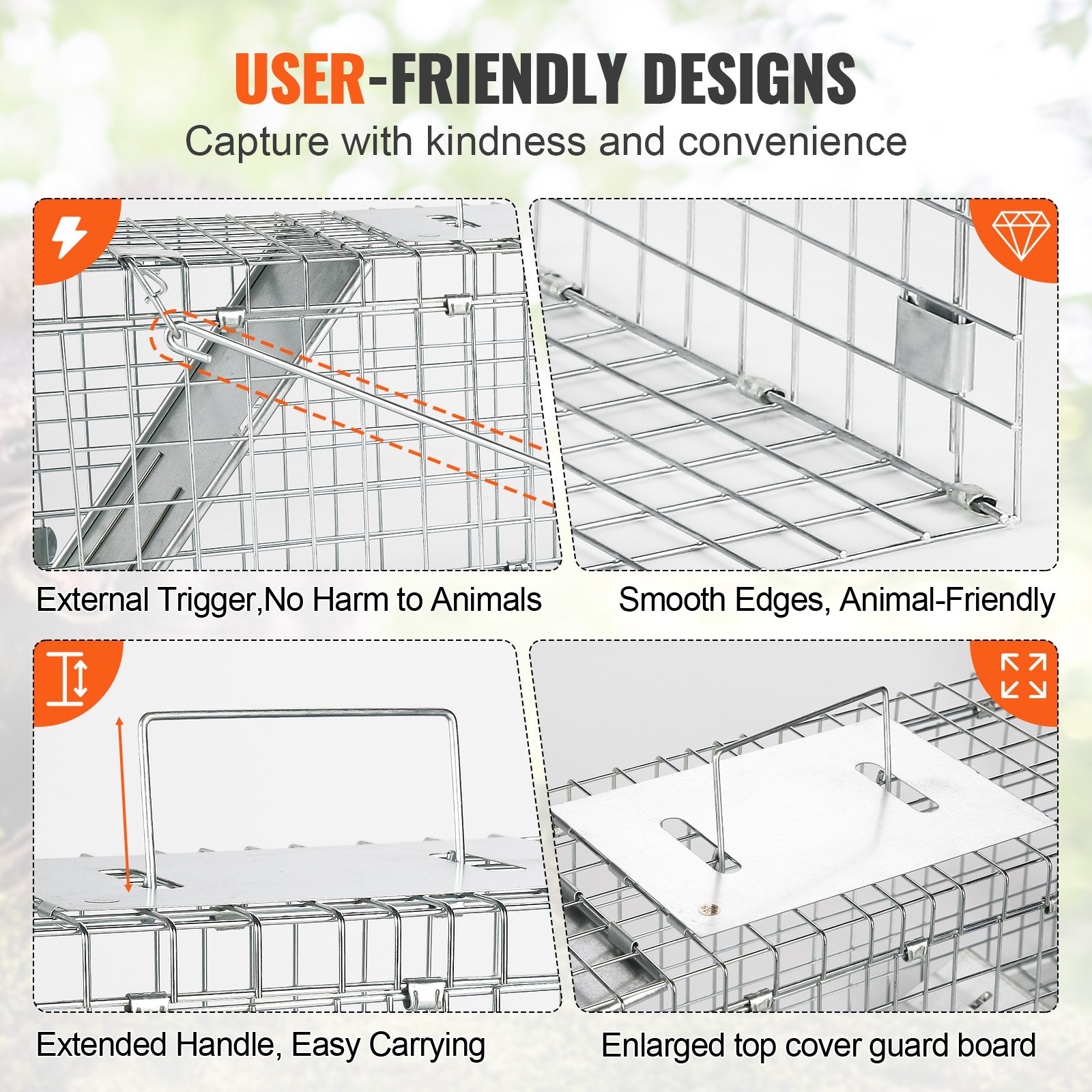 VEVOR Trampa para Animales 610x203x203 mm Jaula Plegable para Trampa para Gatos Alambre Galvanizado sin Crueldad con Asa Trampa para Conejos, Gatos Callejeros, Ardillas, Mapaches, Marmotas, Zarigüeyas