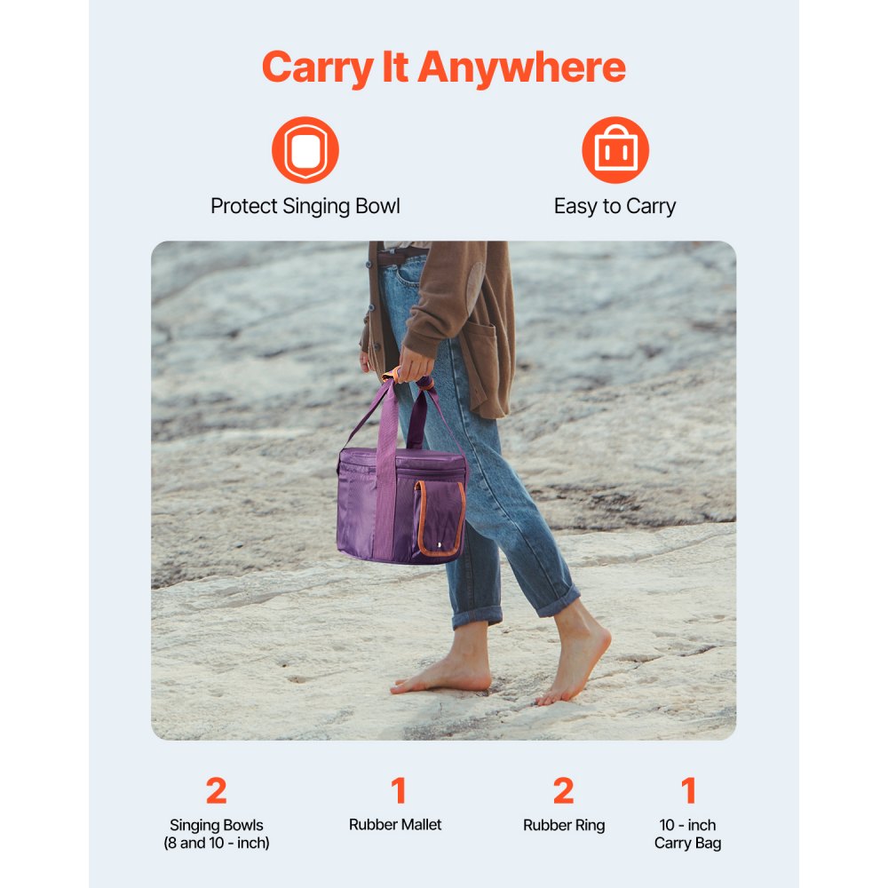 VEVOR 2 Cuencos de Cristal para Cantar, con Notas A y F, Cuenco de Cuarzo Esmerilado con Bolsa de Transporte, 1 Mazo de Goma y 2 Juntas Tóricas, Ideal para Meditación, Yoga, Sanación con Sonido