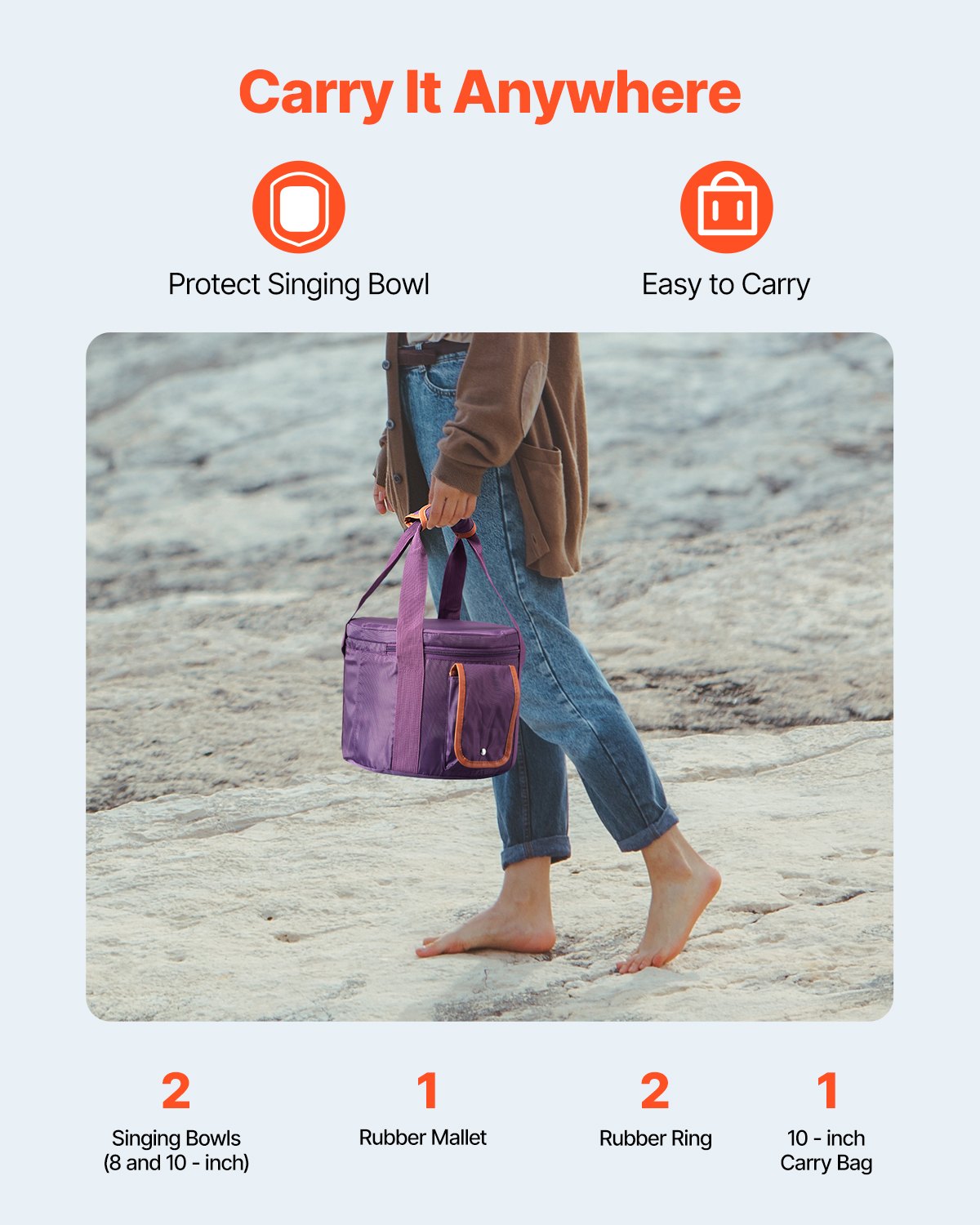 VEVOR 2 Cuencos de Cristal para Cantar, con Notas A y F, Cuenco de Cuarzo Esmerilado con Bolsa de Transporte, 1 Mazo de Goma y 2 Juntas Tóricas, Ideal para Meditación, Yoga, Sanación con Sonido