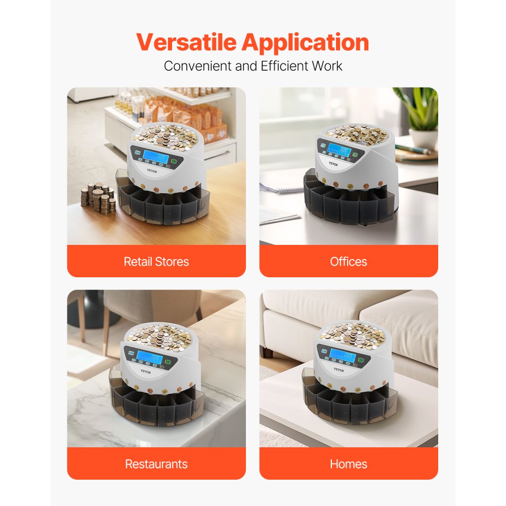 VEVOR Euro Coin Sorter, Coin Counting Machine for 8 Types of Euro Coins, Automatic Coin Counting Machine for up to 850 Coins, Large LCD Display, Coin Storage including 5 Coin Tubes & 8 Coin Boxes