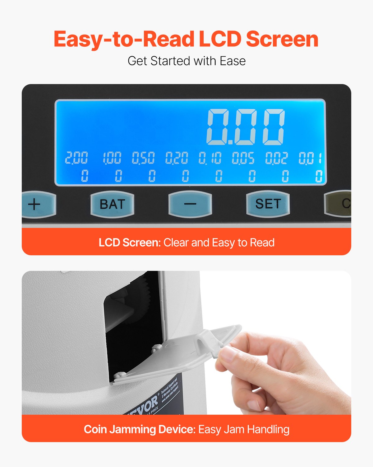 VEVOR Clasificadora de Monedas EURO, Contadora de Monedas para 8 Tipos de Monedas de Euro con Pantalla LCD, Almacenamiento de Monedas, 5 Tubos y Cajas para Monedas Admite hasta 850 Monedas