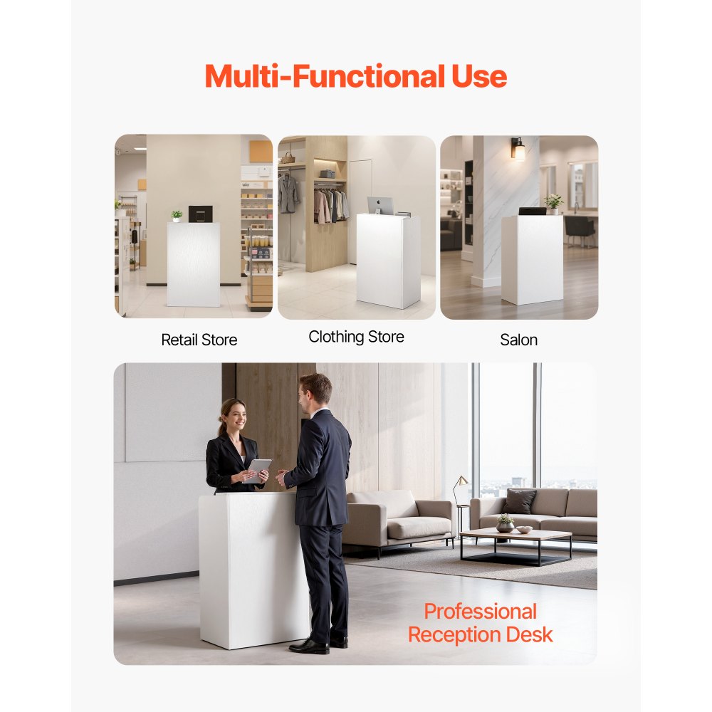 VEVOR Mostrador de Recepción 60 x 40 x 96 cm, Mesa de Recepción Material de Tablero de Partículas con 1 Cajón, Mostrador de Recepcionista para Caja, Vestíbulo, Salón de Belleza, Oficina, Blanco