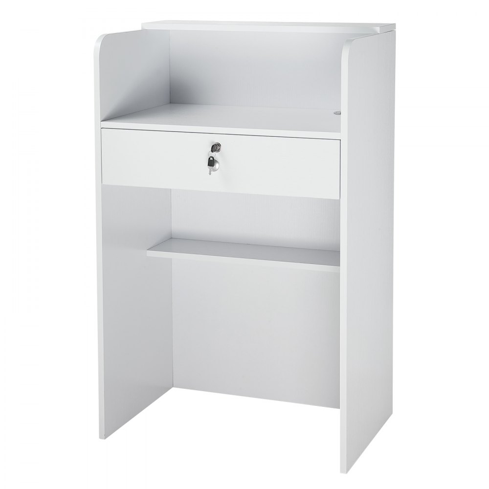 VEVOR Mostrador de Recepción 60 x 40 x 96 cm, Mesa de Recepción Material de Tablero de Partículas con 1 Cajón, Mostrador de Recepcionista para Caja, Vestíbulo, Salón de Belleza, Oficina, Blanco