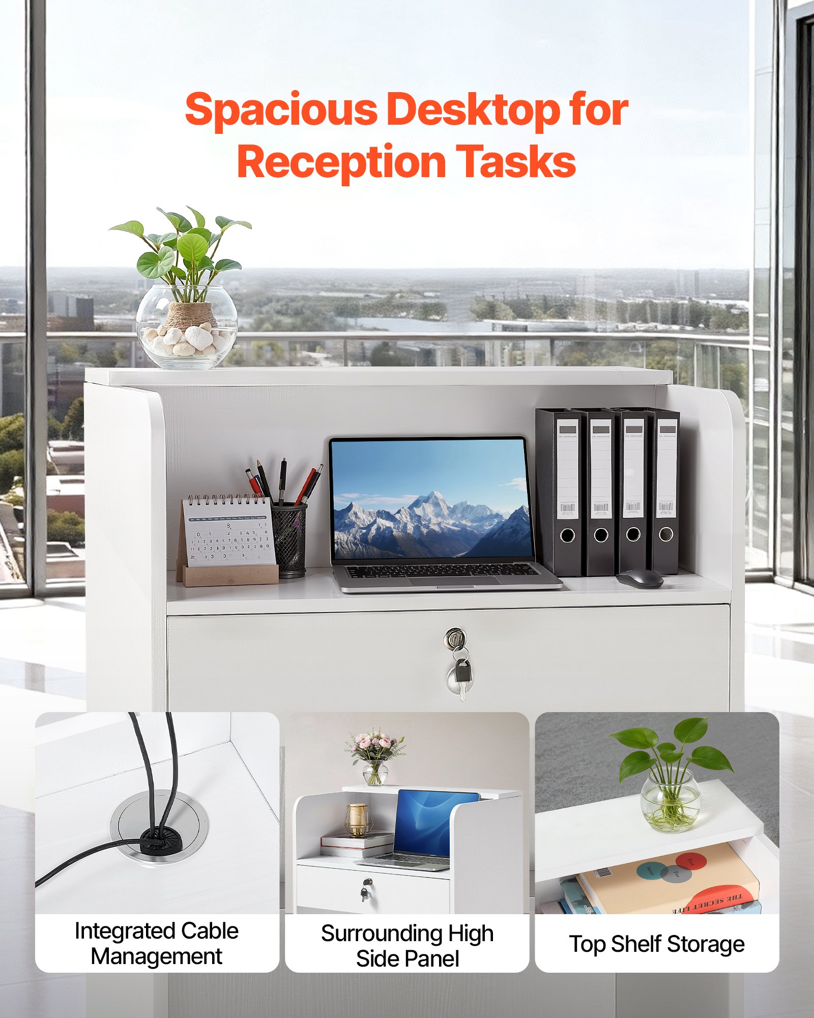 VEVOR Mostrador de Recepción 60 x 40 x 96 cm, Mesa de Recepción Material de Tablero de Partículas con 1 Cajón, Mostrador de Recepcionista para Caja, Vestíbulo, Salón de Belleza, Oficina, Blanco