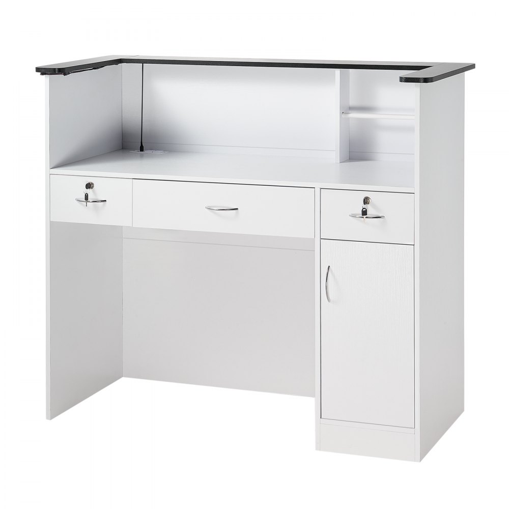VEVOR Mostrador de Recepción 127,5x52x110 cm, Mesa de Recepción Material de Tablero de Partículas con Luz LED y Cajones, Mostrador de Recepcionista para Caja, Vestíbulo, Salón de Belleza, Oficina