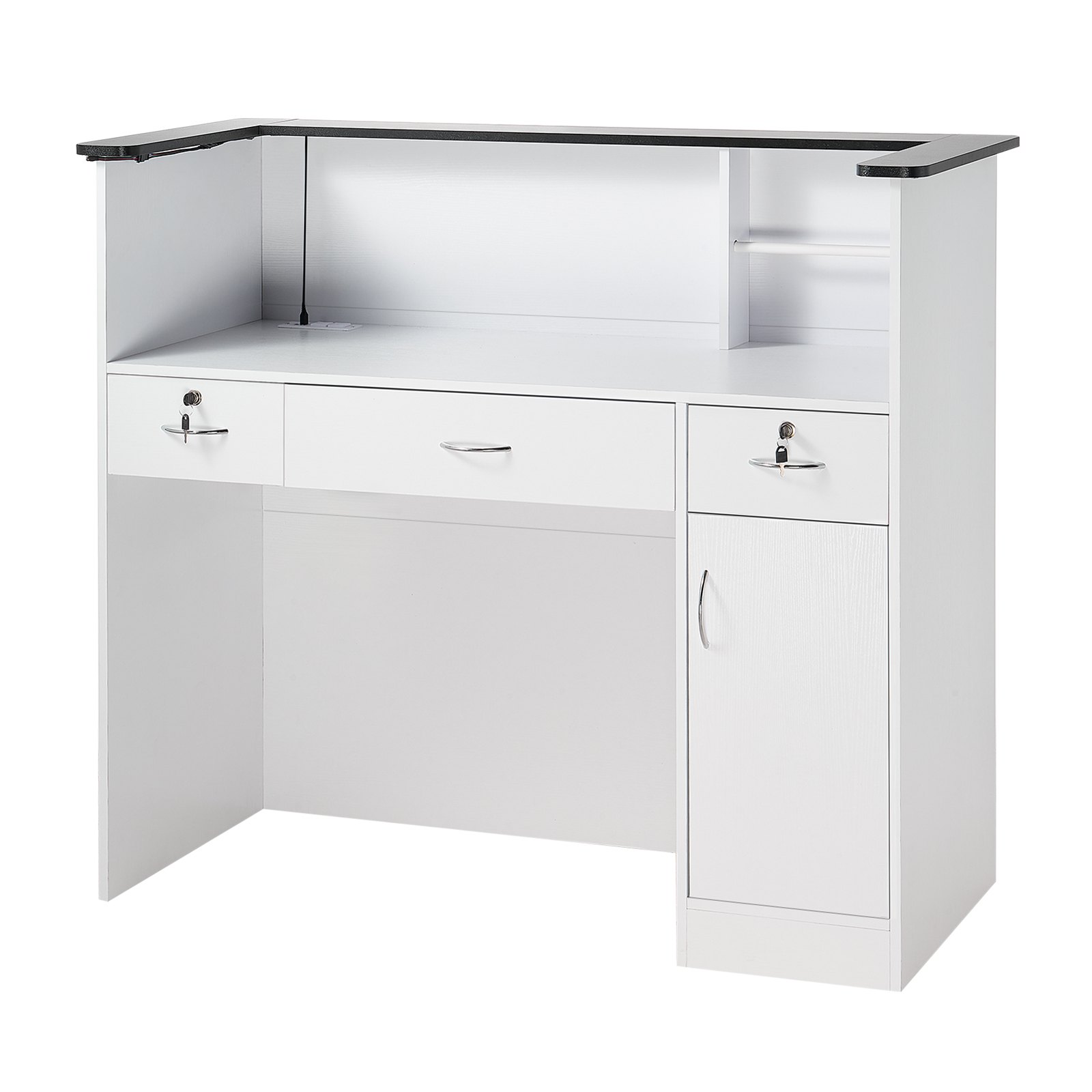 VEVOR Mostrador de Recepción 127,5x52x110 cm, Mesa de Recepción Material de Tablero de Partículas con Luz LED y Cajones, Mostrador de Recepcionista para Caja, Vestíbulo, Salón de Belleza, Oficina