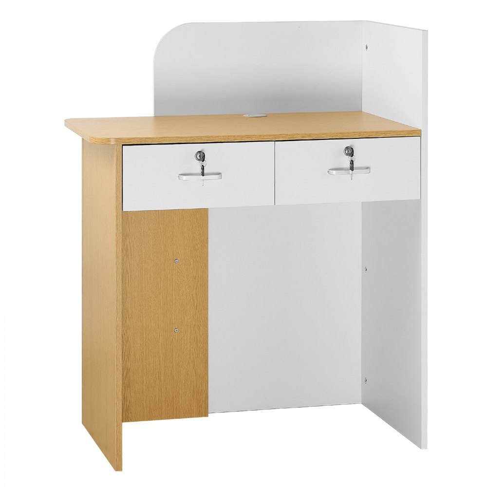 VEVOR Mostrador de Recepción 80 x 45 x 100 cm, Mesa de Recepción Material de Tablero de Partículas con Luz LED y 2 Cajones, Mostrador de Recepcionista para Caja, Vestíbulo, Salón de Belleza, Oficina