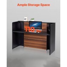 VEVOR Mostrador de Recepción Rectangular 160x60x111 cm Negro Marrón con Luz LED