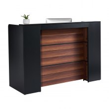 VEVOR Mostrador de Recepción 160 x 60 x 111 cm Mesa de Mostrador Frontal Rectangular de Material Principal de MDF con Luz LED para Caja, Vestíbulo, Salón de Belleza, Oficina, Negro y Marrón