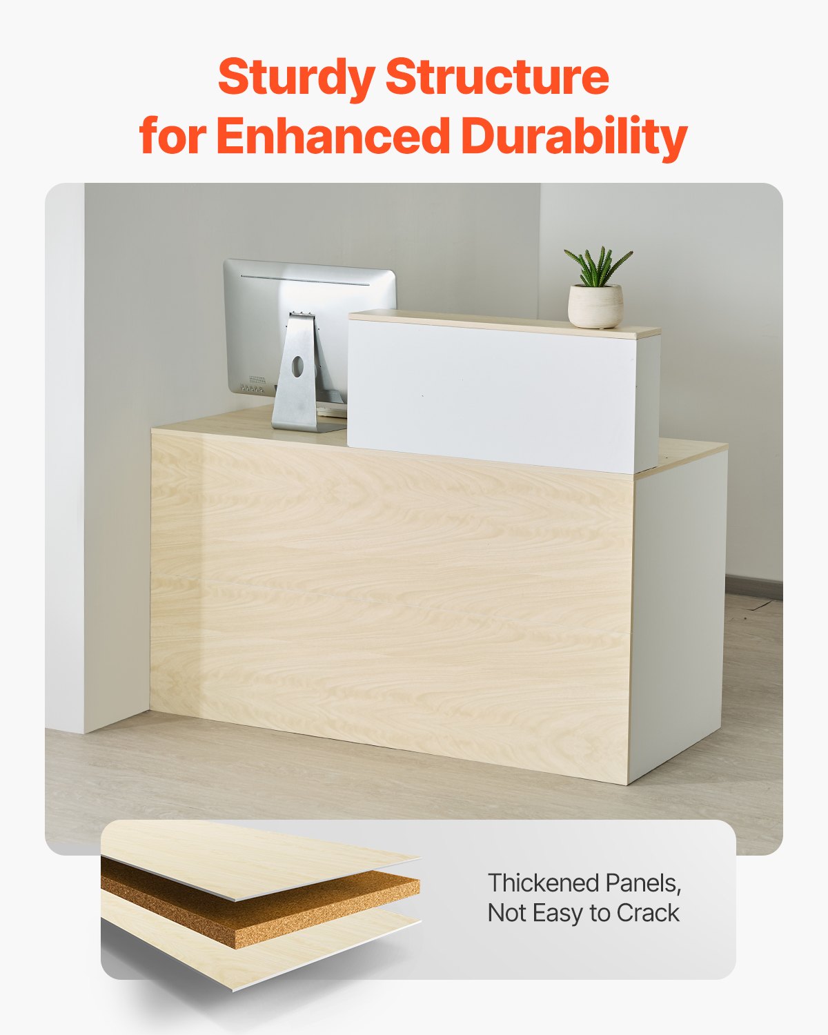 VEVOR Mostrador de Recepción 140x60x110 cm Mesa de Mostrador Frontal Rectangular Material Principal de MDF Mostrador de Venta Minorista para Caja, Vestíbulo, Salón de Belleza, Oficina, de Madera