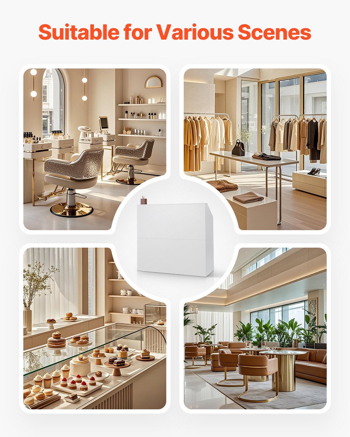 VEVOR Reception Desk, Rectangular Counter, Sales Counter, Cashier Counter for Beauty Salon, Office, White (1180 x 500 x 1115 mm)