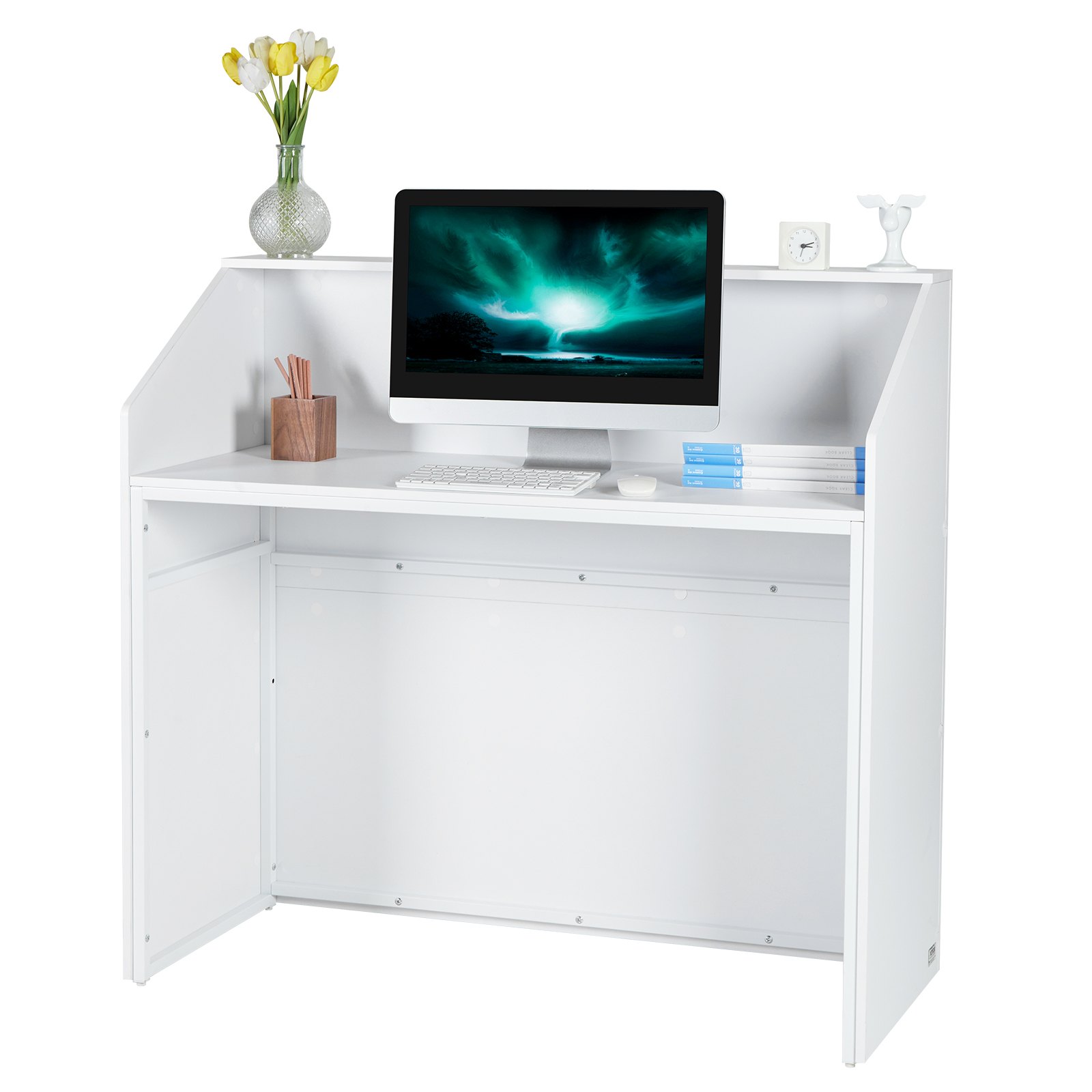 VEVOR Reception Desk, Rectangular Counter, Sales Counter, Cashier Counter for Beauty Salon, Office, White (1180 x 500 x 1115 mm)