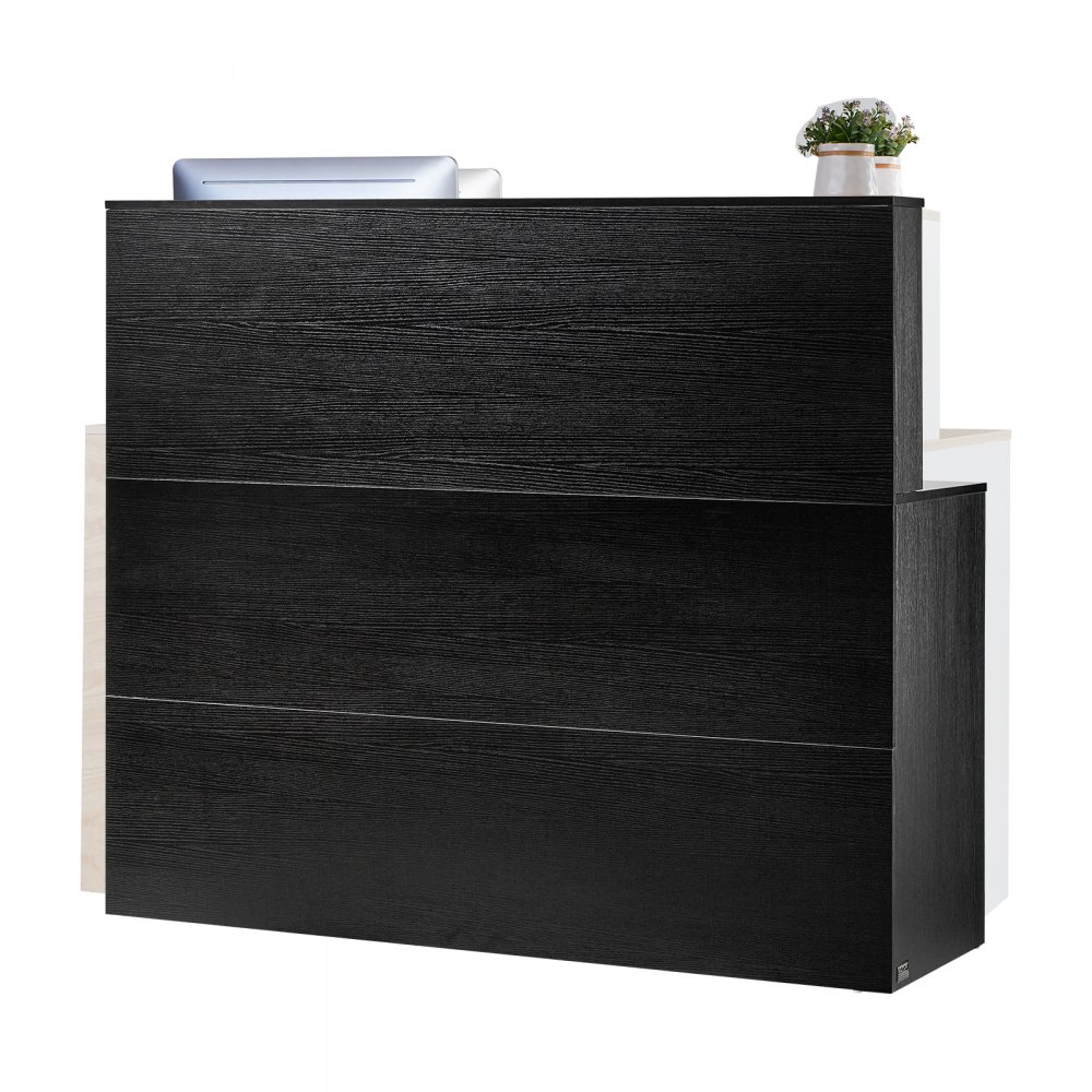 VEVOR Mostrador de Recepción 140 x 80 x 120 cm Mesa de Mostrador Frontal Forma de L con Cajón Bandeja para Teclado y Gabinete de Almacenamiento para Vestíbulo, Salón de Belleza, Oficina, Negro