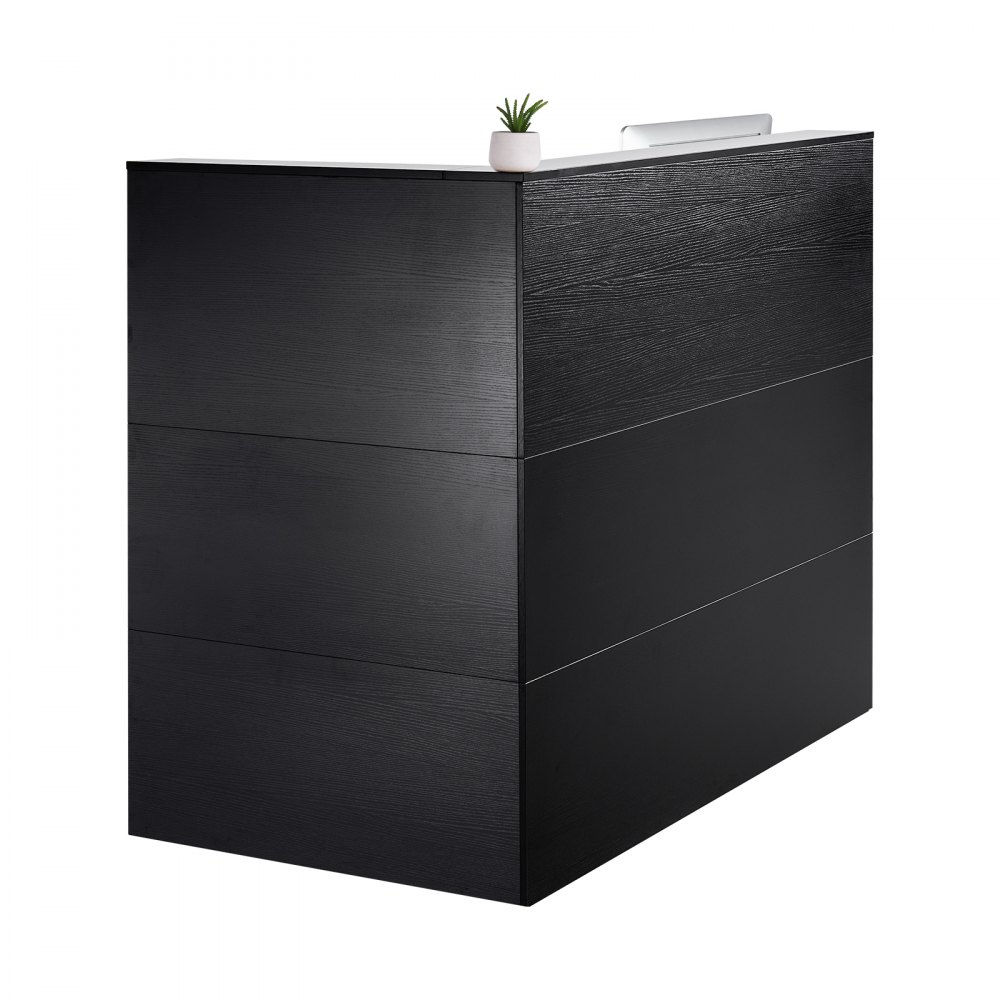 VEVOR Mostrador de Recepción 140 x 80 x 120 cm Mesa de Mostrador Frontal Forma de L con Cajón Bandeja para Teclado y Gabinete de Almacenamiento para Vestíbulo, Salón de Belleza, Oficina, Negro