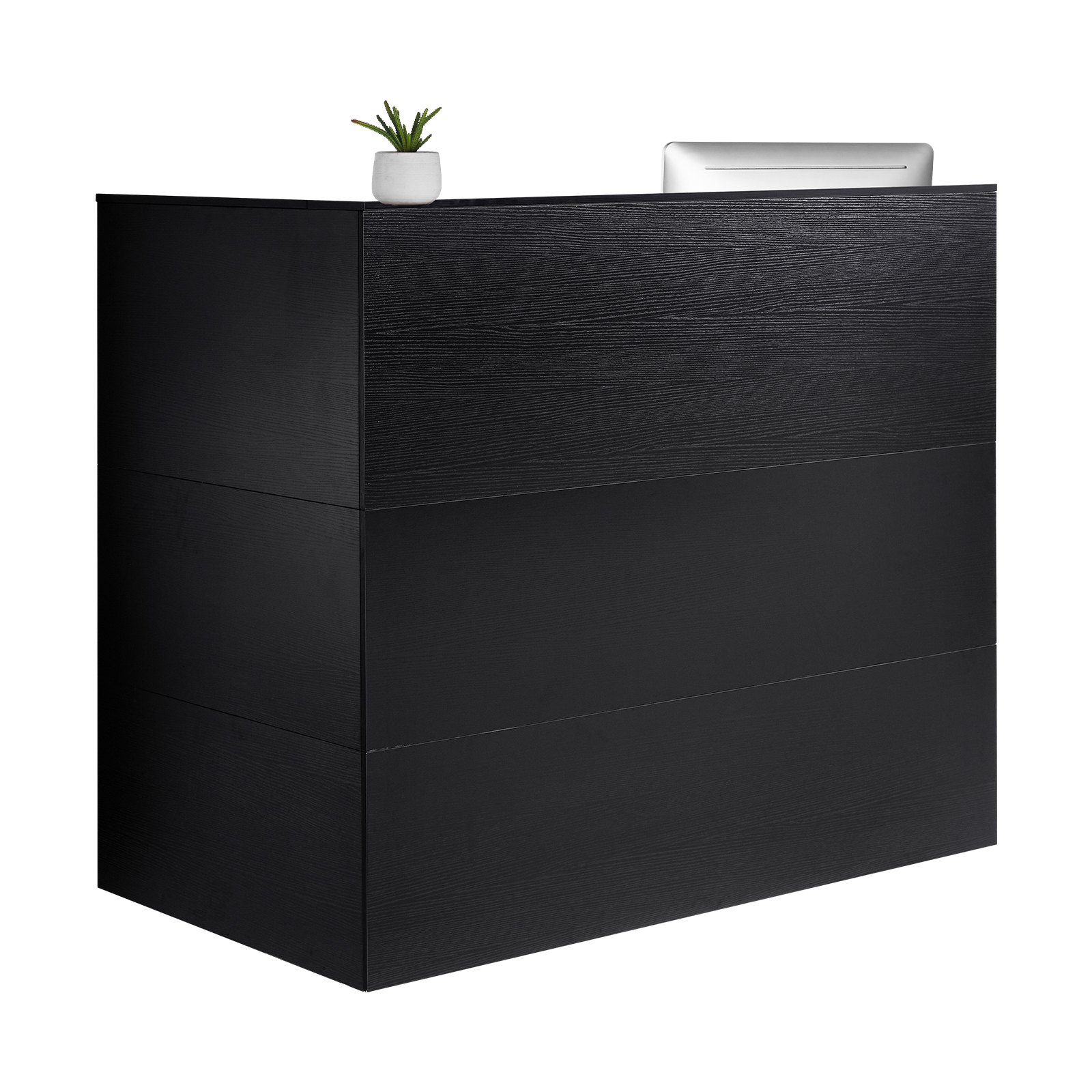 VEVOR Mostrador de Recepción 140 x 80 x 120 cm Mesa de Mostrador Frontal Forma de L con Cajón Bandeja para Teclado y Gabinete de Almacenamiento para Vestíbulo, Salón de Belleza, Oficina, Negro