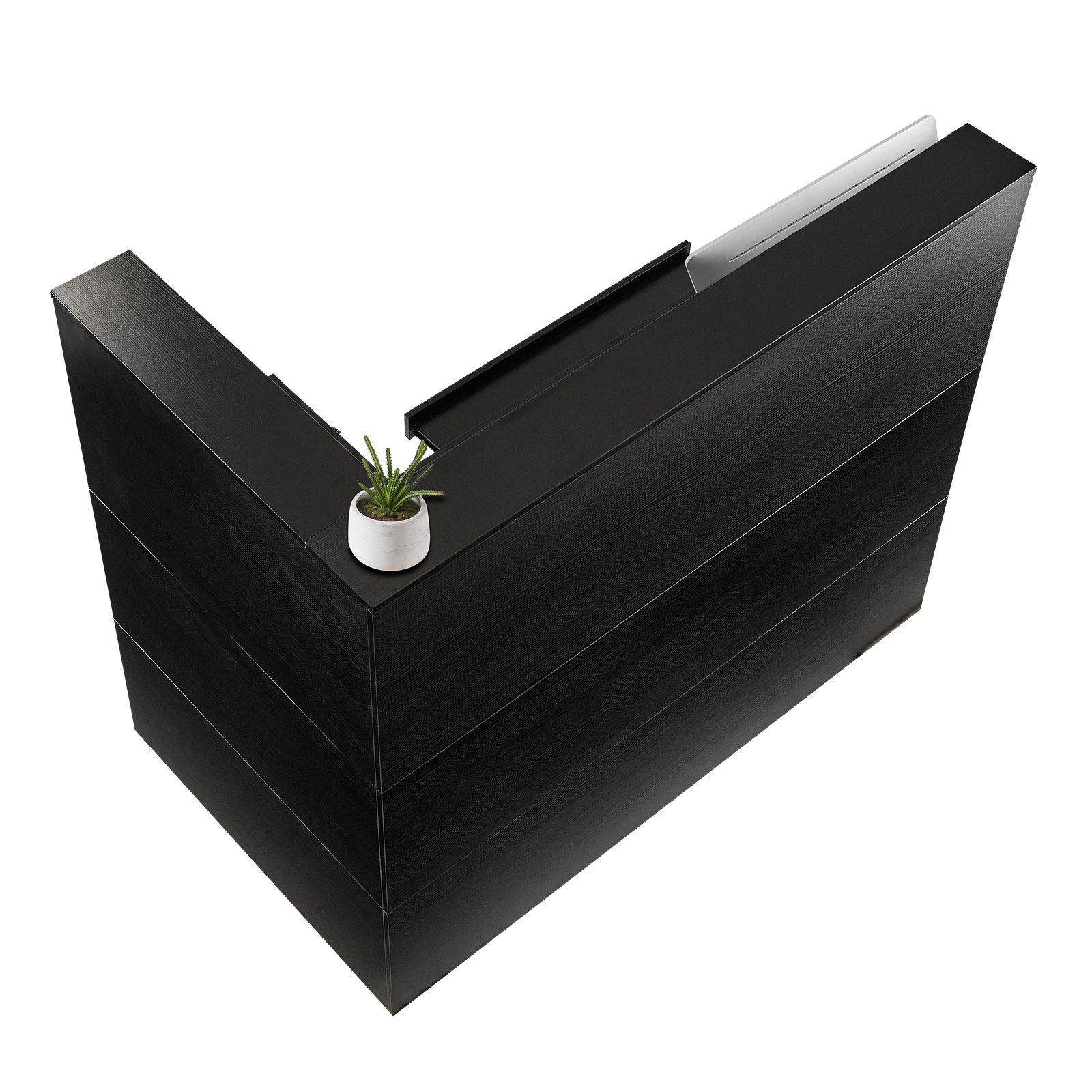 VEVOR Mostrador de Recepción 140 x 80 x 120 cm Mesa de Mostrador Frontal Forma de L con Cajón Bandeja para Teclado y Gabinete de Almacenamiento para Vestíbulo, Salón de Belleza, Oficina, Negro
