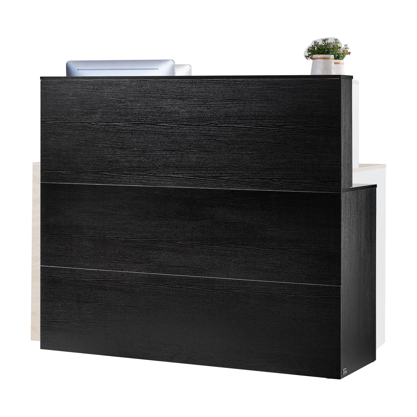 VEVOR Mostrador de Recepción 140 x 80 x 120 cm Mesa de Mostrador Frontal Forma de L con Cajón Bandeja para Teclado y Gabinete de Almacenamiento para Vestíbulo, Salón de Belleza, Oficina, Negro