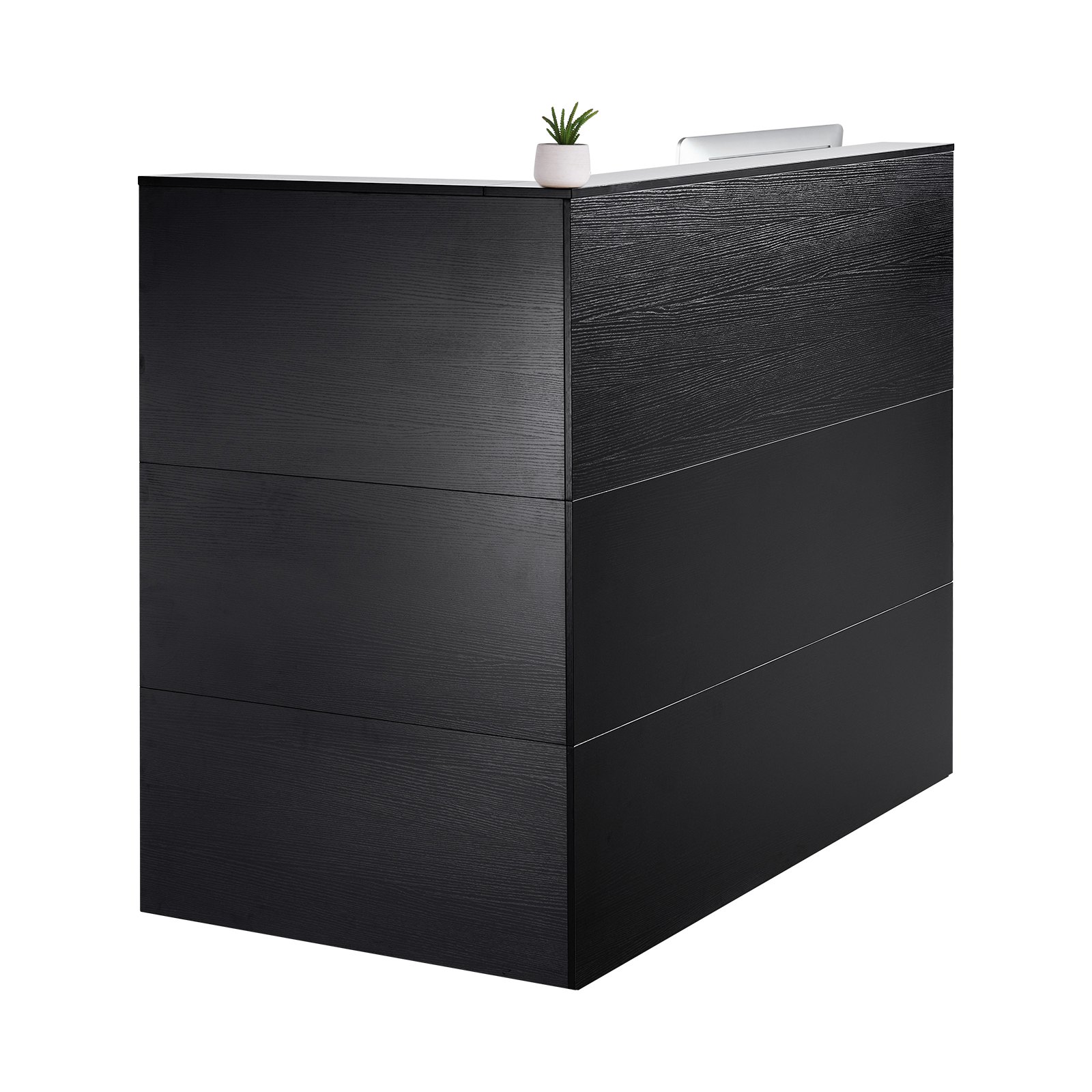 VEVOR Mostrador de Recepción 140 x 80 x 120 cm Mesa de Mostrador Frontal Forma de L con Cajón Bandeja para Teclado y Gabinete de Almacenamiento para Vestíbulo, Salón de Belleza, Oficina, Negro