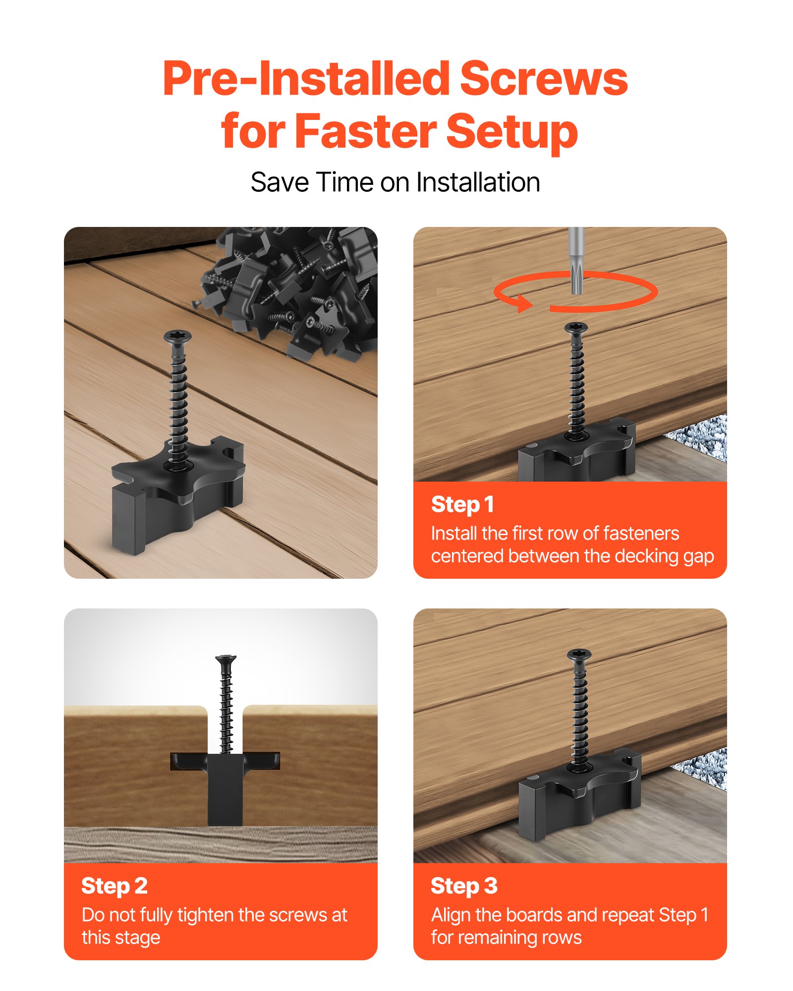 VEVOR 900 Fijaciones Ocultas, Separadores para Tarimas, Clips T Universales Compuestos y Fijaciones de Plástico con Tornillos, para Tablas 6,5 mm de Separación y 10 mm de Altura, 32 x 19 x 13 mm