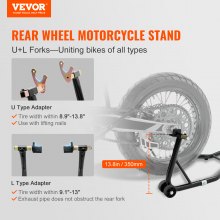 VEVOR Soporte de Moto para Carga de Rueda Trasera 0,39T Soporte de Taller con Brazo Ajustable Soporte de Rueda de Acero Elevador de Moto Compatible con Diámetro de Rueda 350mm Reparación Mantenimiento