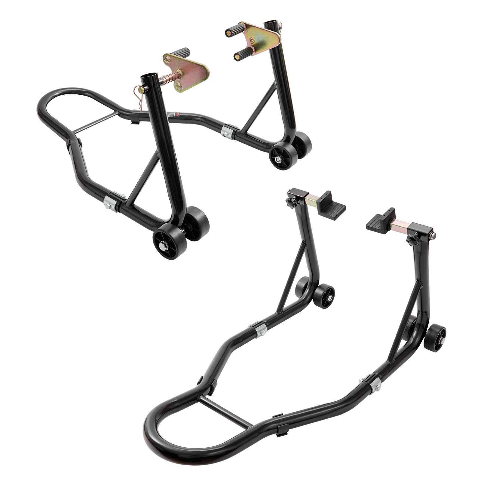 VEVOR Motorcycle Stand Set, Rear & Front, 0.39 t Load Capacity, U-Type + L-Type + Double Fork Heads, 225-350 mm / 230-330 mm / 165-240 mm, Rolling Mounting Stand, Mounting Lift, Mounting Jack