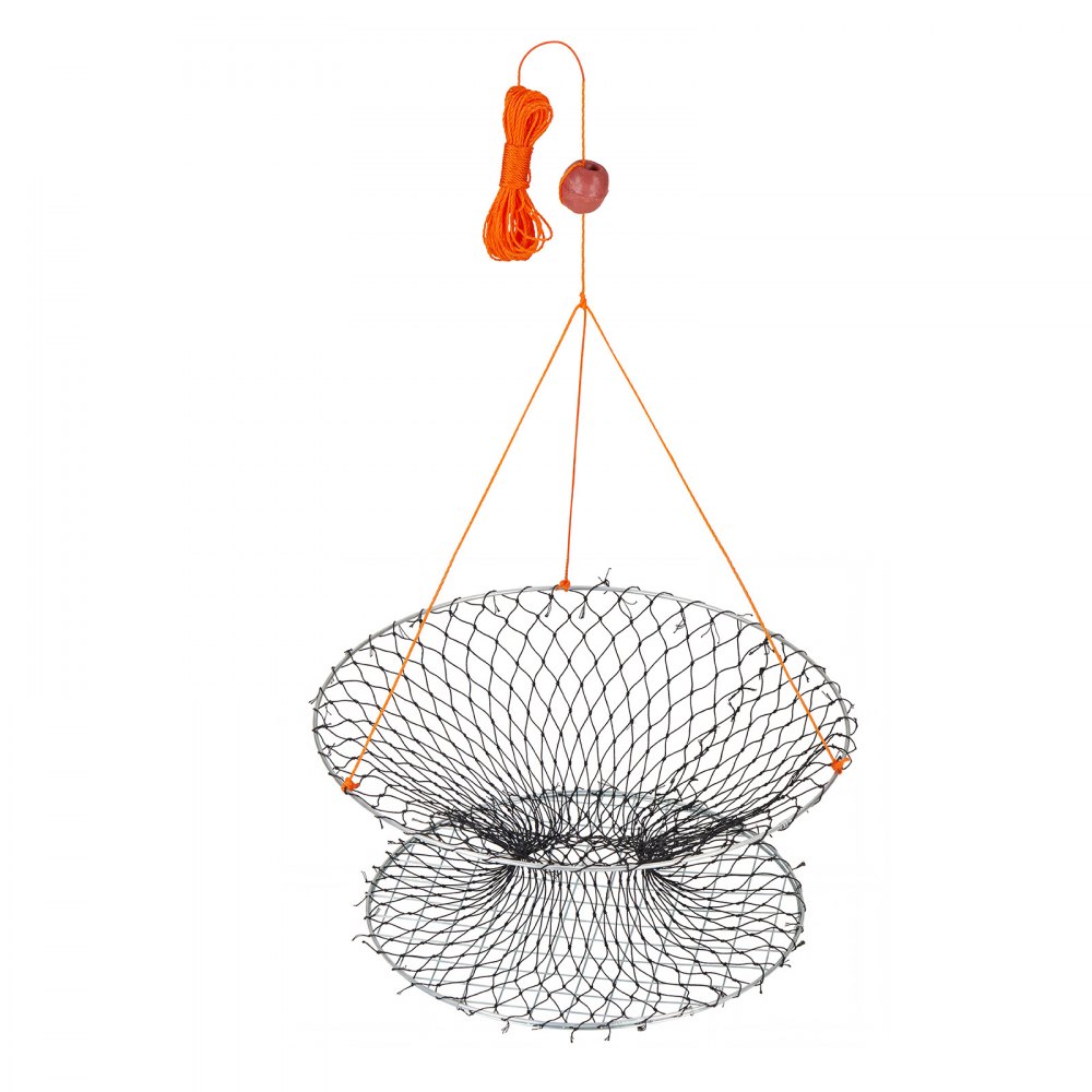 VEVOR Trampa para Cangrejos 2 Piezas de Doble Anillo, 60 cm Superior, 50 cm Inferior, Trampa de Red de Pesca Nailon Recubierto de PVC, Cuerda de 18 m, Pesca de Cangrejos en Muelles y Embarcaderos