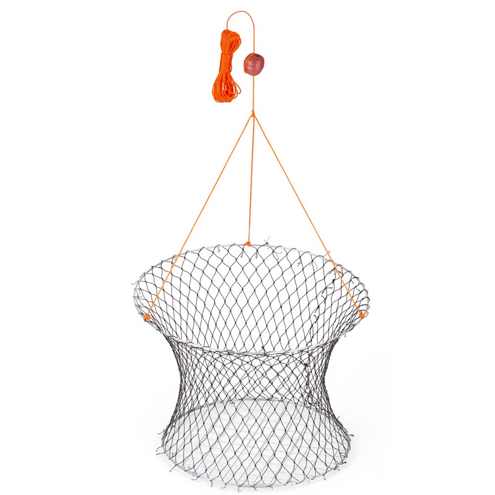 VEVOR Trampa para Cangrejos 2 Piezas de Doble Anillo, 60 cm Superior, 50 cm Inferior, Trampa de Red de Pesca Nailon Recubierto de PVC, Cuerda de 18 m, Pesca de Cangrejos en Muelles y Embarcaderos