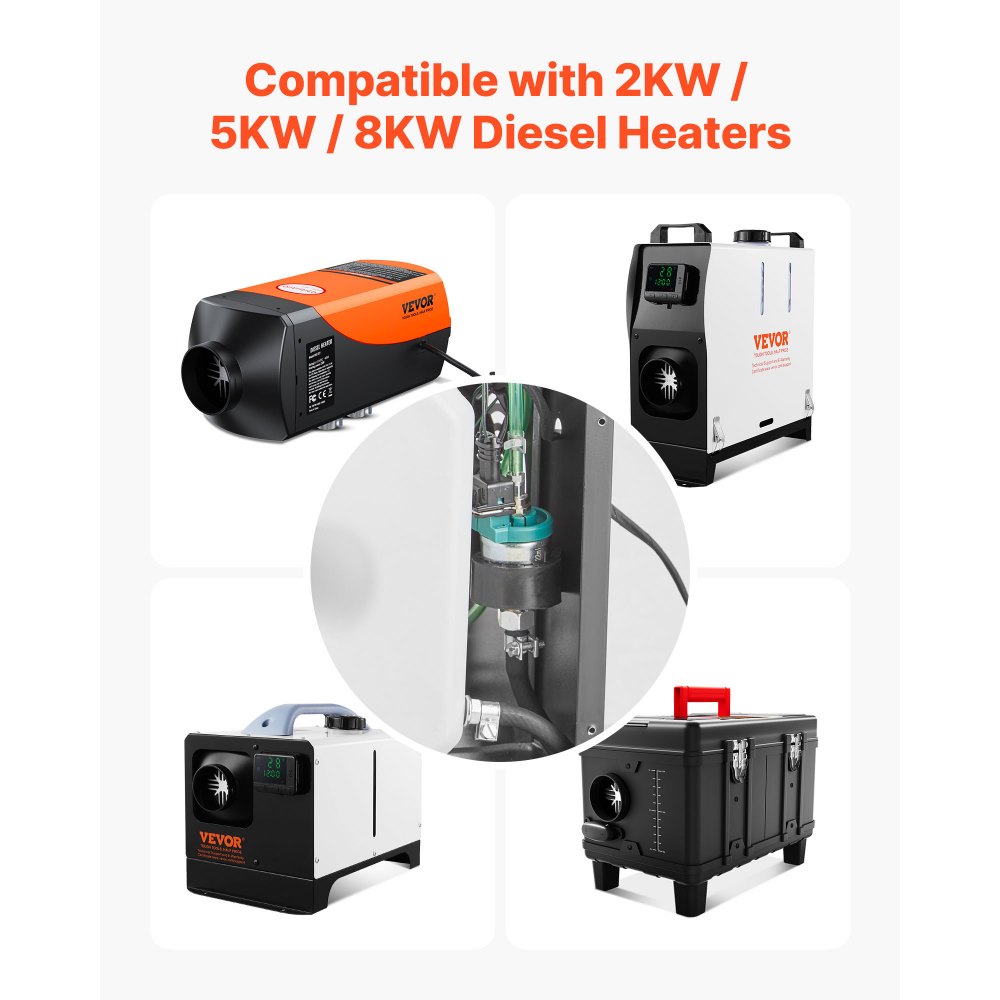 VEVOR Bomba de Combustible para Calentador Diésel, 22 ml de Aire, Compatible con Calentadores de Estacionamiento de 2 kW, 5 kW y 8 kW, Diseño Silencioso y Tecnología de Pulsos, 125 x 34 x 36 mm