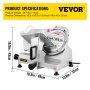 VEVOR Cortadora de Fiambre 240 W 2 Cuchillas de Acero Cromado Cortafiambres Eléctrico Espesor Ajustable 0-12 mm Cortadora de Carne 1200 RPM para Carne, Alimentos Cocidos, Queso, Rosbif, Verduras, Pan
