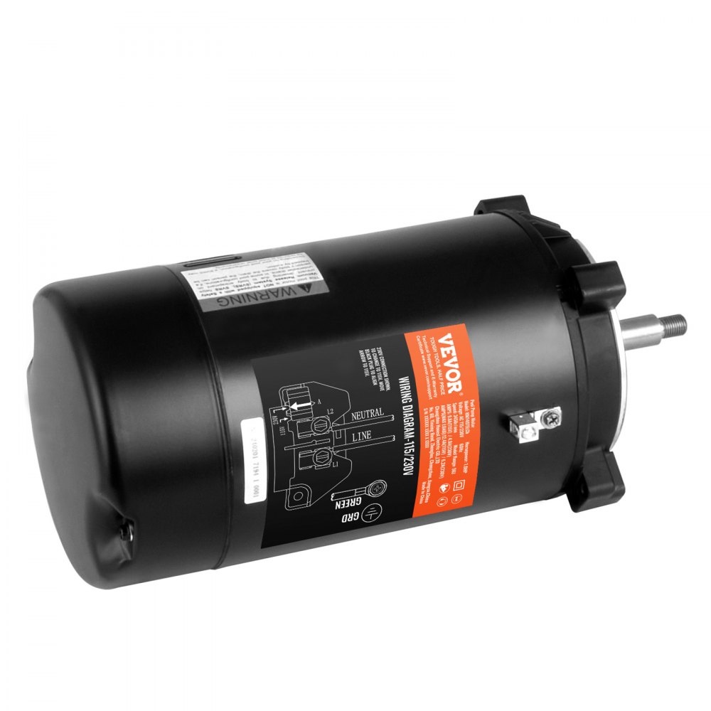 VEVOR Motor de Bomba de Piscina de 1 HP 56J 115 V (9,8 A)/230 V (4,9 A) 3450 RPM factor de trabajo 1,4 Condensador de 90 µF/250 V Motor de Repuesto con Brida Giratoria Redonda CCW para Piscinas