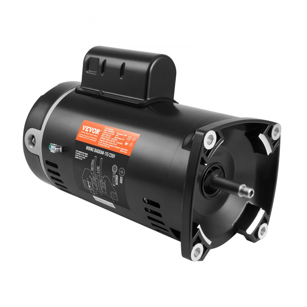 VEVOR Motor de Bomba de Piscina 1 HP 56Y Corriente 9,0 A (115 V) / 4,5 A (230 V) 3450 RPM Factor de Trabajo 1,25 Condensador 90 μF/250 V Reemplazo de Brida Cuadrada Giratoria del Motor CCW