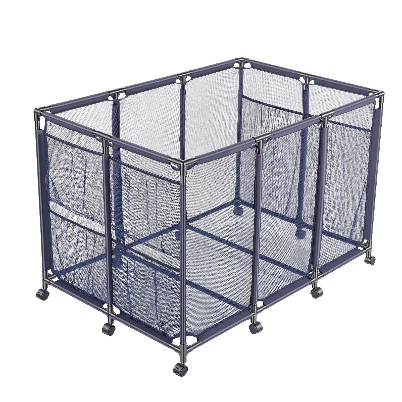 VEVOR Contenedor de Almacenamiento para Piscina, 125 x 84 x 84 cm, Cesta de Almacenamiento, con Ruedas con Freno Bolsillos Laterales, Organizador de Malla para Accesorios de Natación Juguetes Pelotas