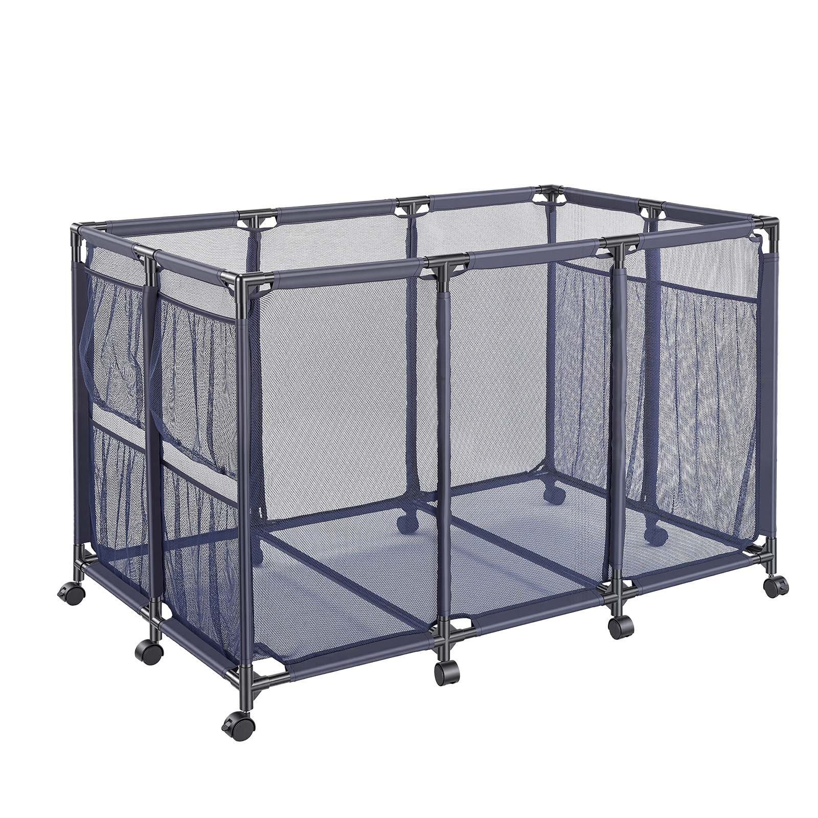 VEVOR Contenedor de Almacenamiento para Piscina, 125 x 84 x 84 cm, Cesta de Almacenamiento, con Ruedas con Freno Bolsillos Laterales, Organizador de Malla para Accesorios de Natación Juguetes Pelotas