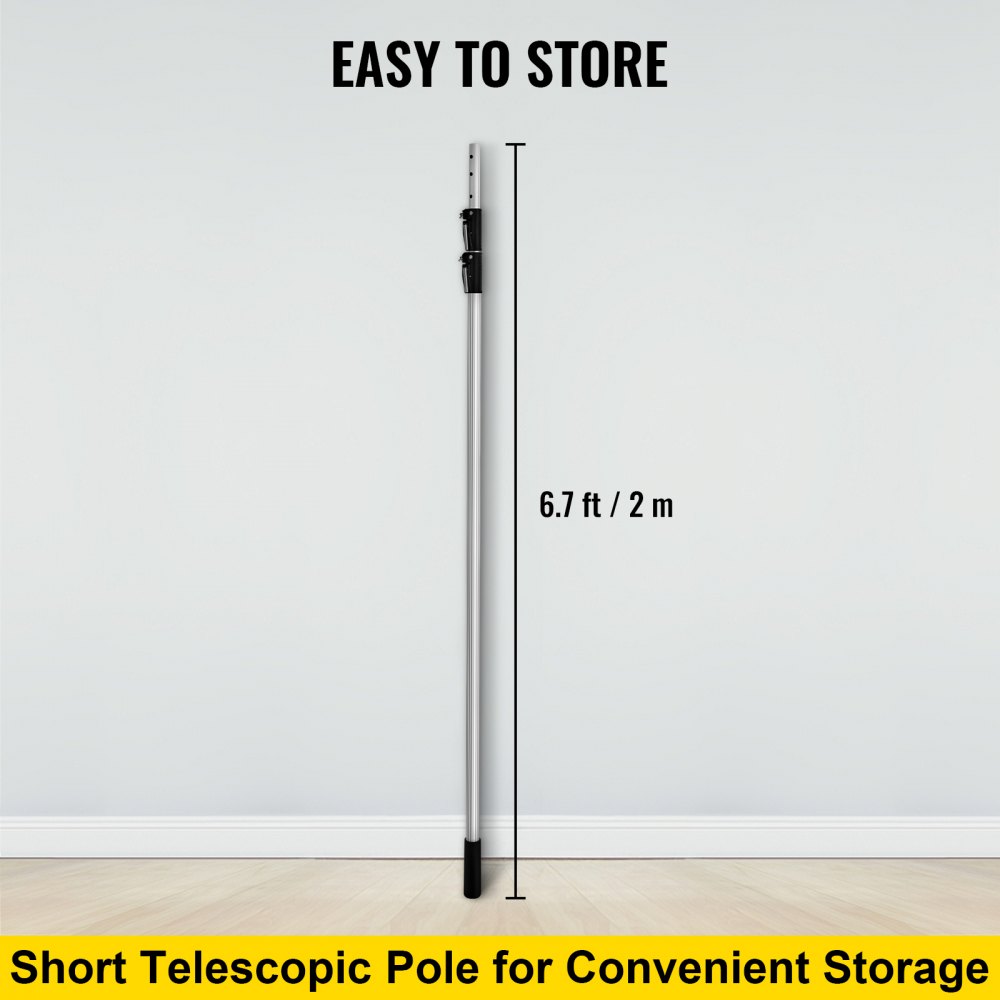 VEVOR Mango Telescópico 6 m Palo Extensible de Aluminio Retráctil 2 m Poste Telescópico con Mango Antideslizante 3 kg Palo Extensible Plata de Limpieza para Rodillo de Pintura Cepillo Plumero Gancho