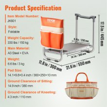 VEVOR Taburete de jardín plegable con asiento y arrodillador de jardín, almohadilla EVA de 10 ", capacidad de 330 libras